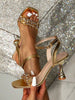 Women's Honeycomb Pattern High Heel Square Toe Transparent Rhinestone Ankle Strap Sandals, Fashion Gold Color, Spring/Summer/Autumn
