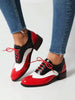 Women's Pointed Toe Lace-Up Brogue Pumps Fashion Mixed Colors Patchwork Block Chunky Heel British Style Flat Oxford Shoes