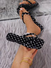 French Polka Dot Square Toe Flip Flops For Women, Black Flat Comfortable Beach Sandals For Summer Vacation, Travel And Party, Versatile