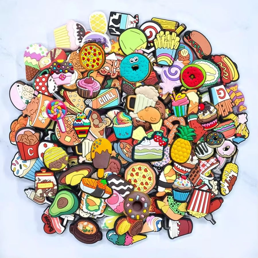 30 Random Cute Ins Fast Food Shoe Charms, Premium Odorless Glossy PVC, Multi-Functional Ornaments For Girls Casual Outfits
